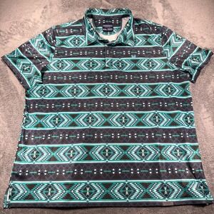 Panhandle Performance Mens XXL Polo Shirt Aztec Pearl Snap Teal Blue Black